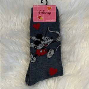 Disney Gray and Red Mickey Mouse Valentine’s Day Crew Socks NWT